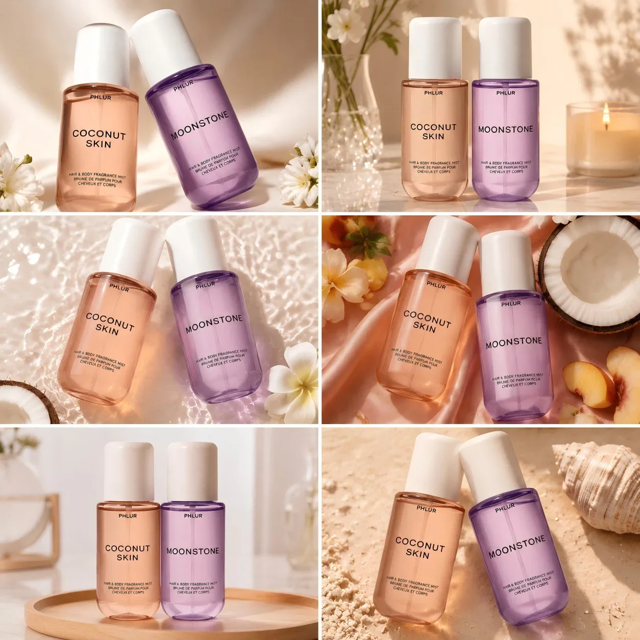 Perfume Fragrances - ชุดสเปรย์น้ำหอมสำหรับผมและผิวกาย PHLUR Coconut Skin & Moonstone,
